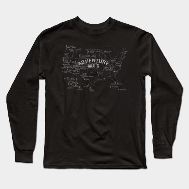 National Park Map - Lists All 59 National Parks Long Sleeve T-Shirt by roamfree